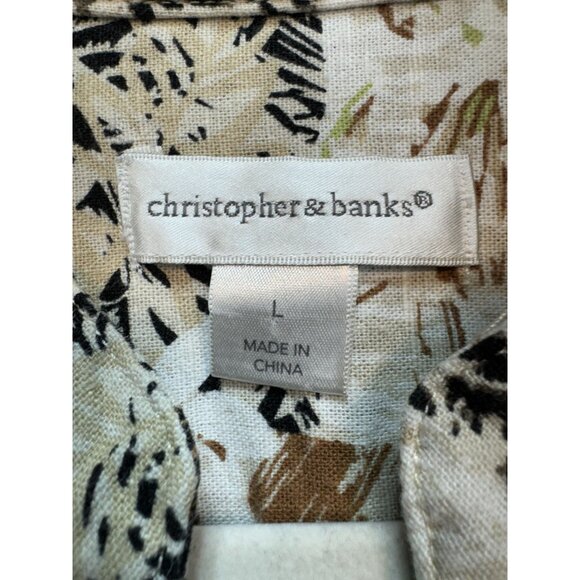 Christopher & Banks Womens Button-Up Shirt Blouse Size L Brown Floral 3/4 Sleeve - Picture 2 of 11